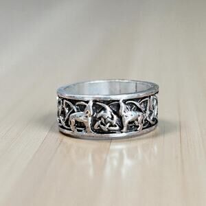 Silver Celtic Knot Direwolf Ring Size 12.5 New